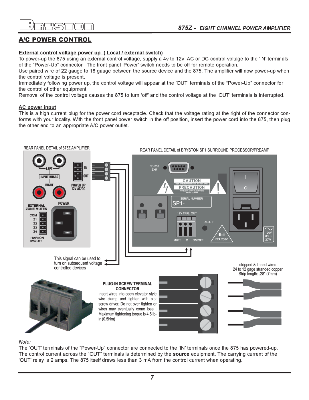 Bryston 875Z owner manual A/C Power Control, AC power input 