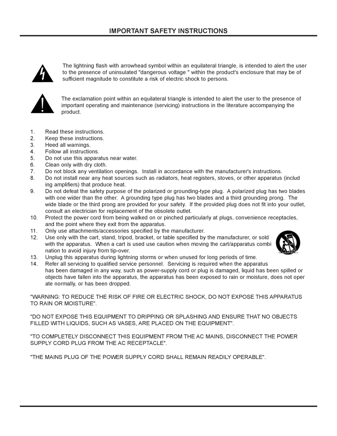 Bryston 875Z owner manual Important Safety Instructions 