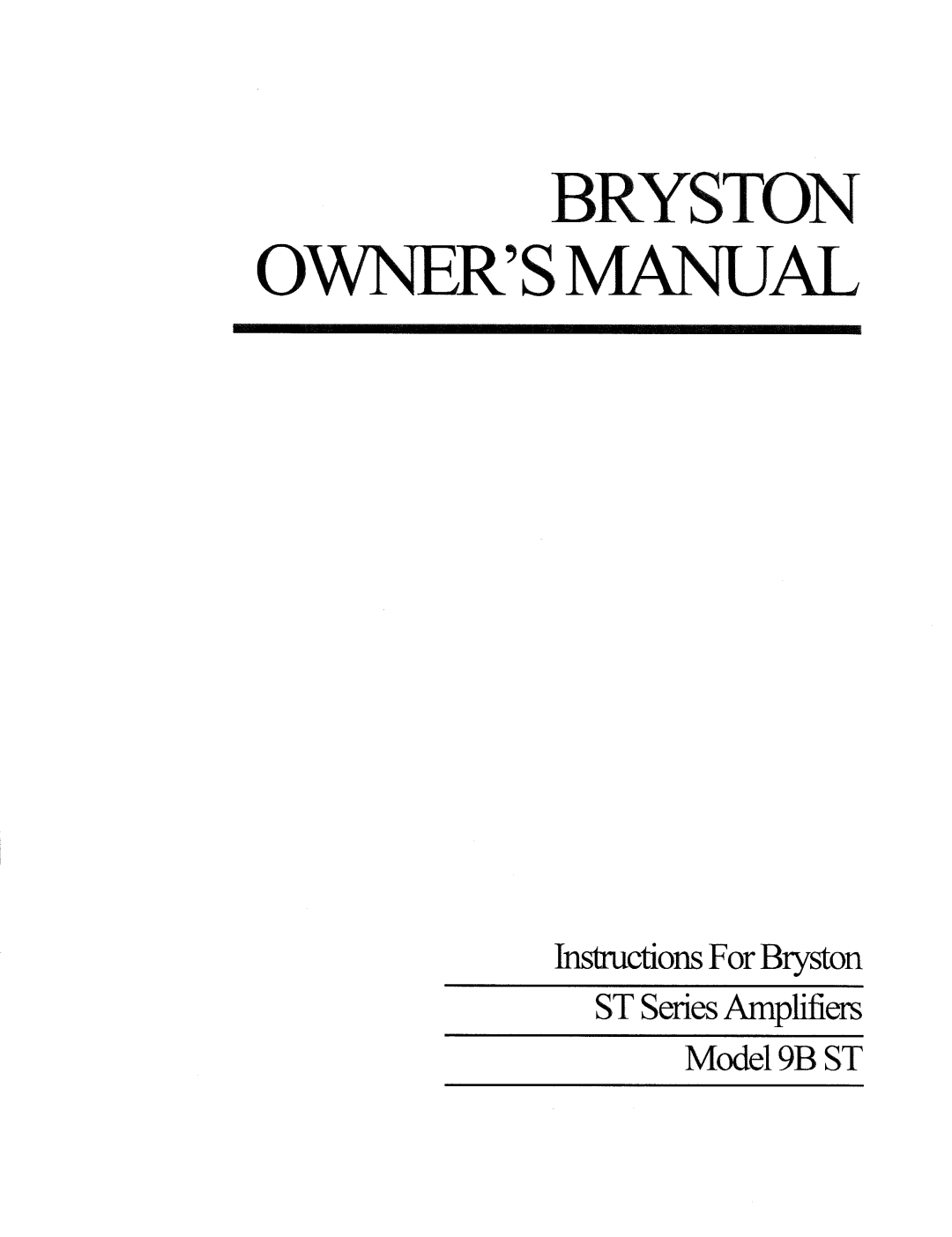 Bryston 9B ST manual 