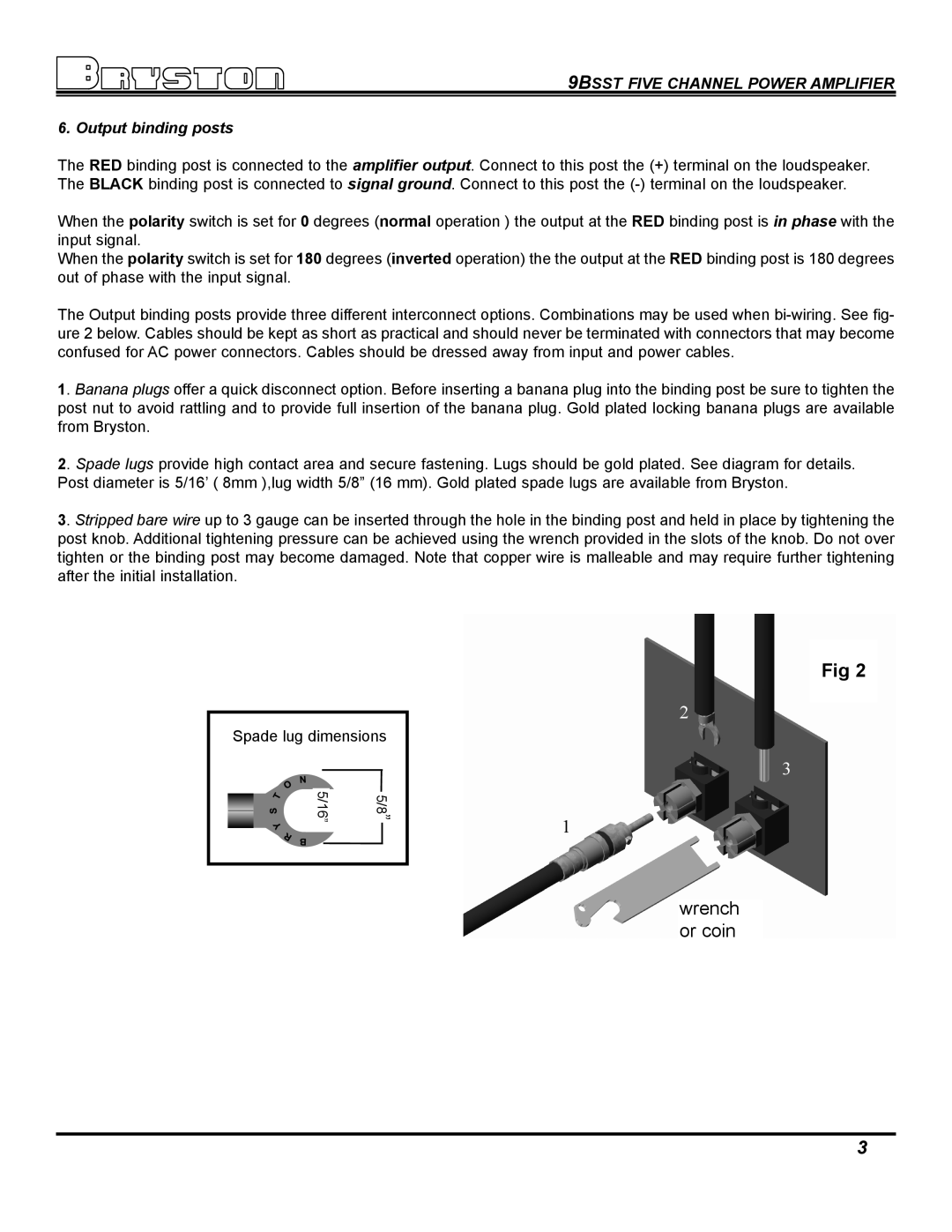 Bryston 9BSST owner manual Output binding posts 