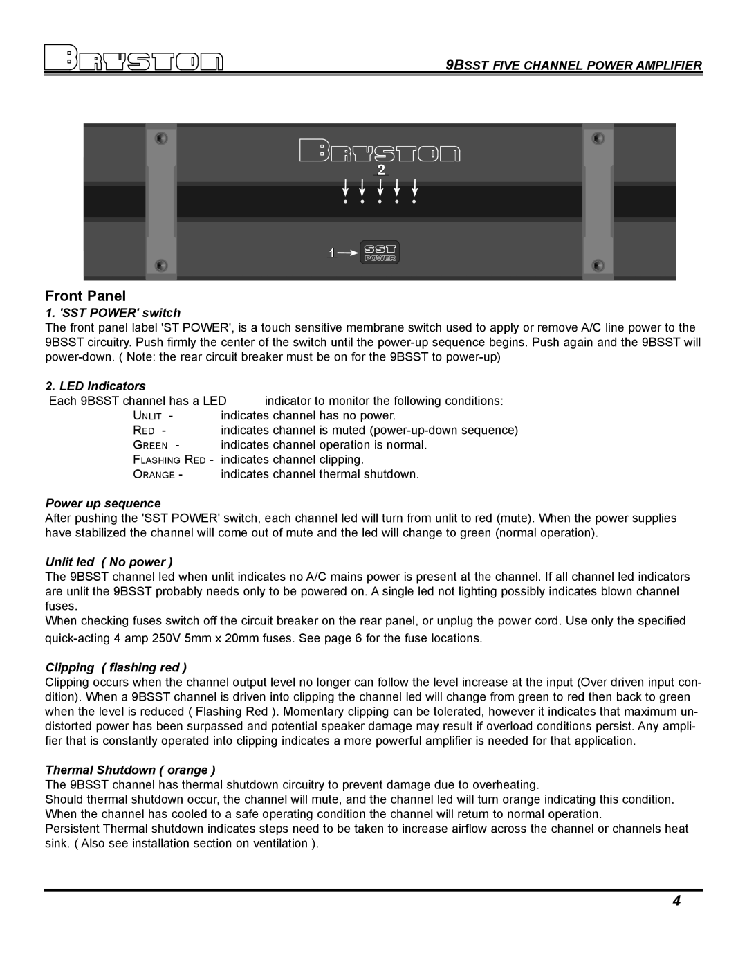 Bryston 9BSST owner manual Front Panel 