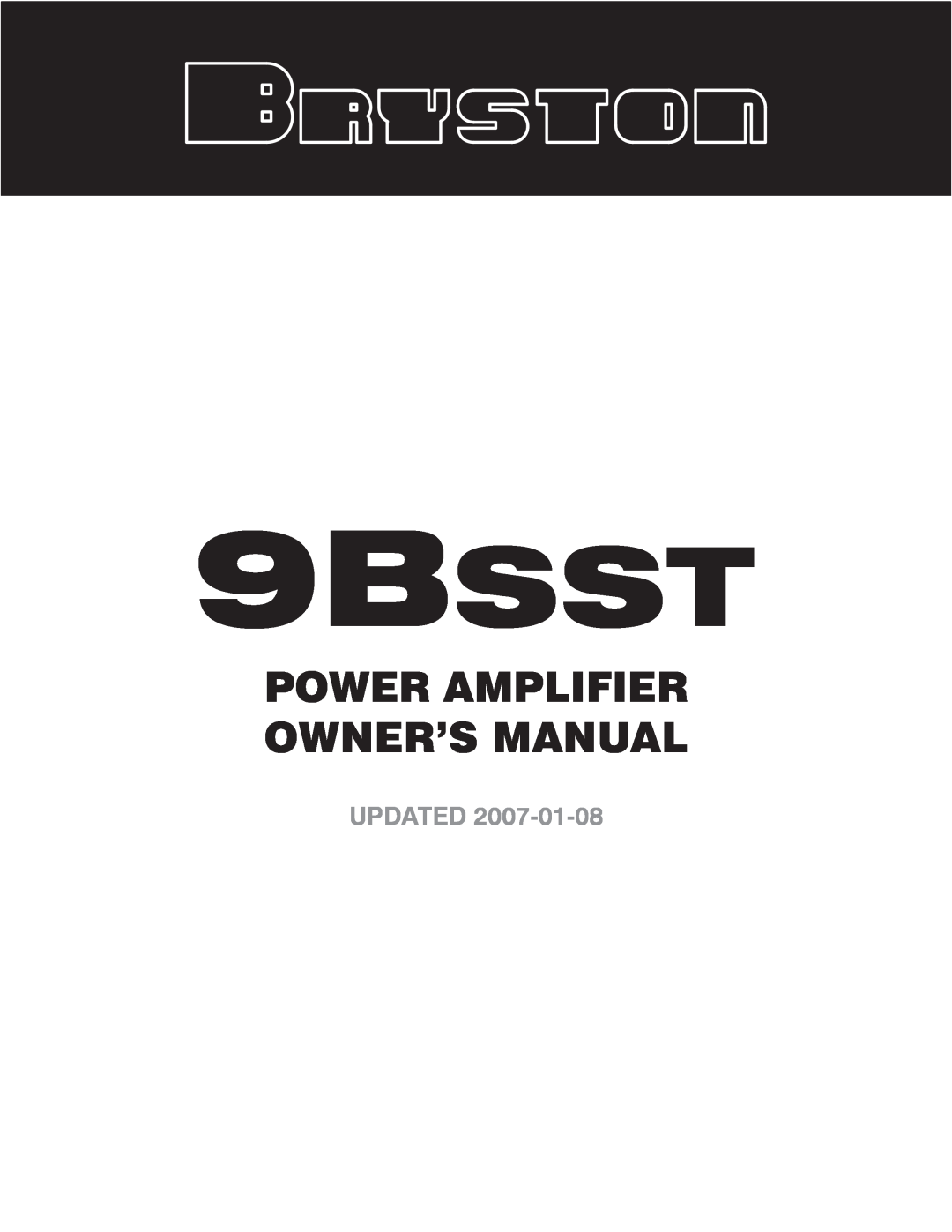 Bryston 9BSST owner manual Updated 