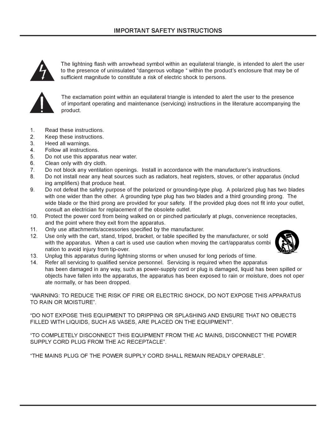 Bryston B100, B100-DA, B100-P owner manual Important Safety Instructions 