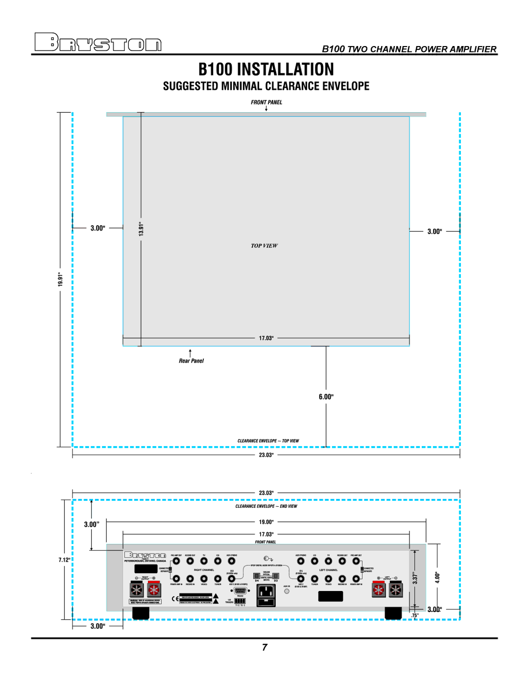 Bryston B100, B100-DA, B100-P owner manual B100 TWO Channel Power Amplifier 