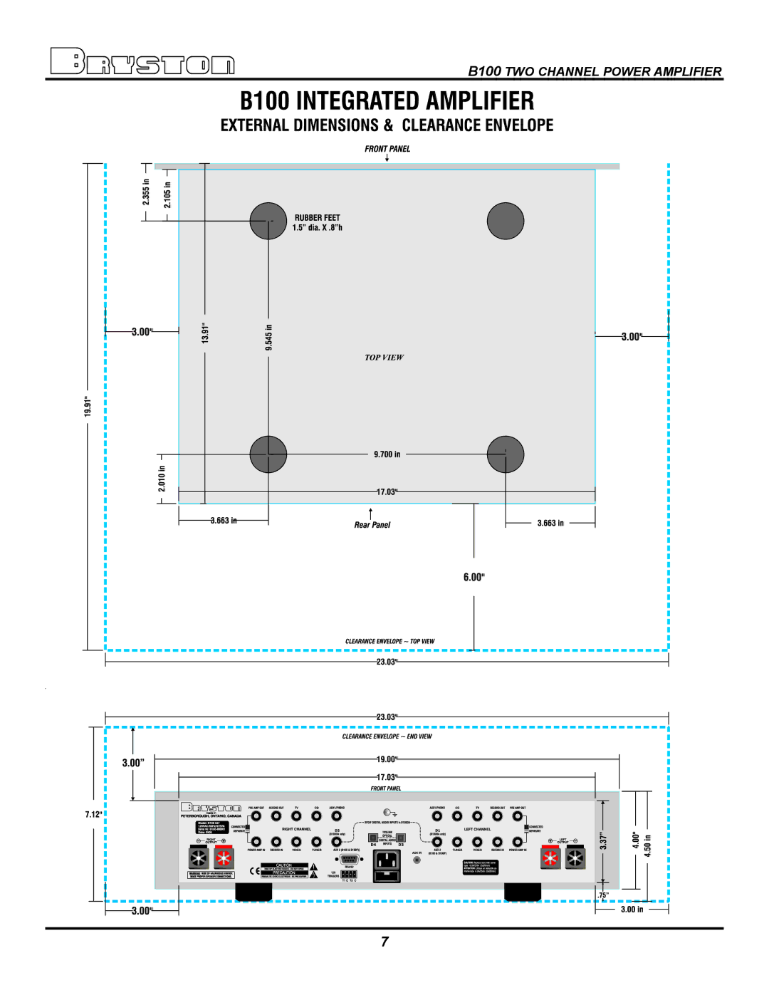 Bryston B100-DA, B100-P owner manual B100 TWO Channel Power Amplifier 