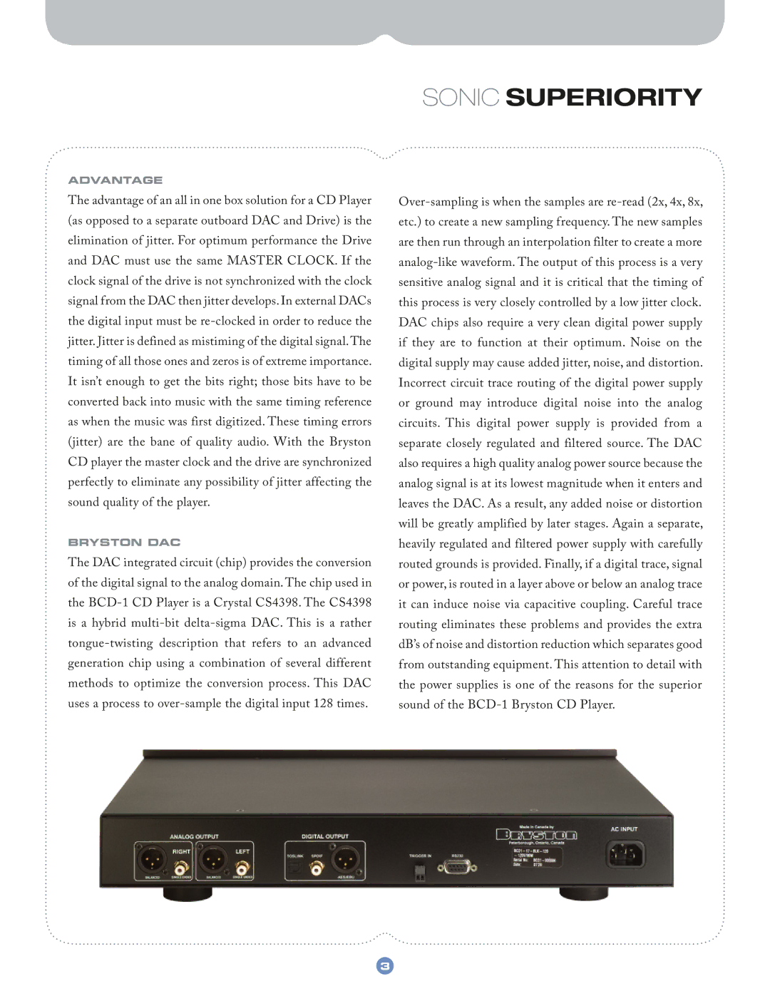 Bryston BCD-1 manual Sonic Superiority 