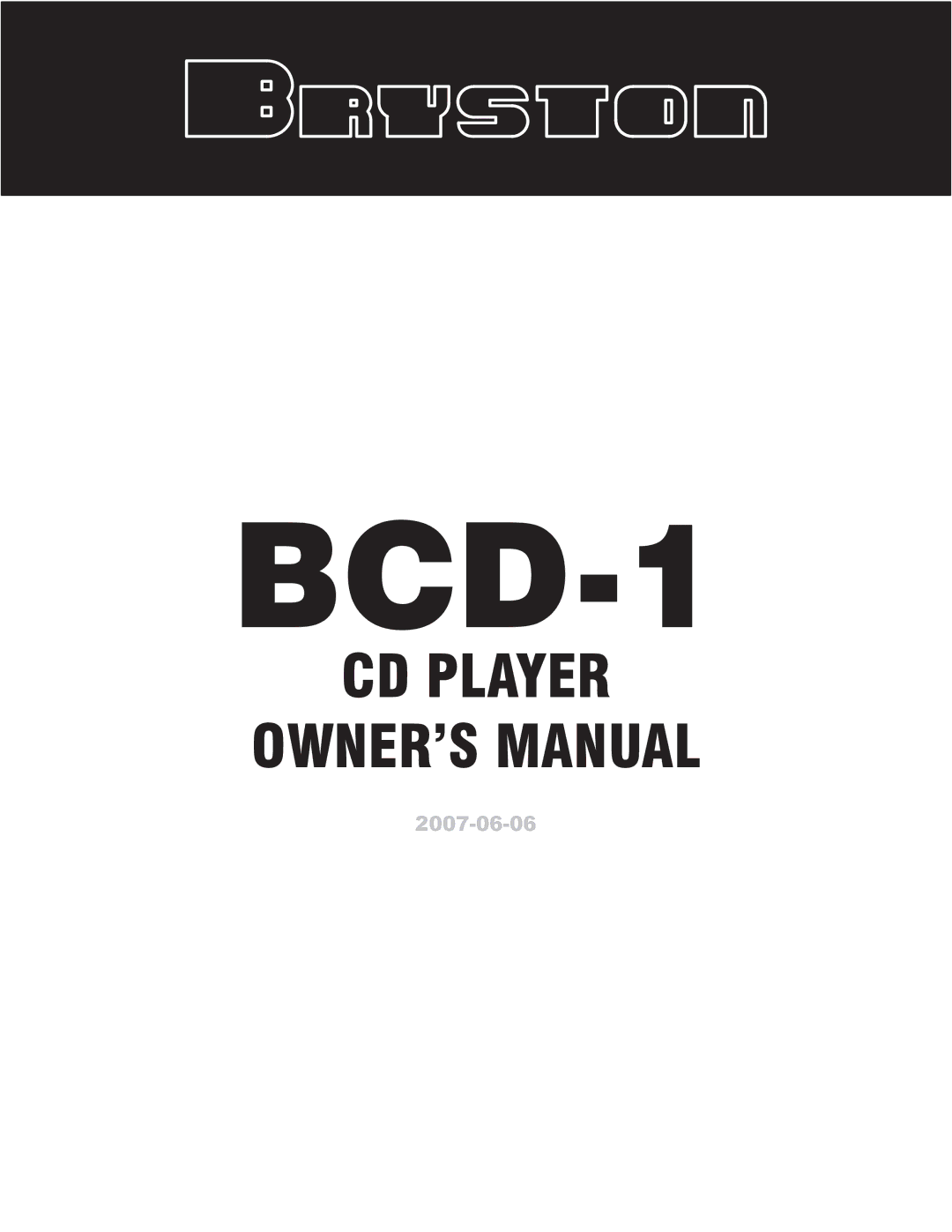 Bryston BCD-1 owner manual 