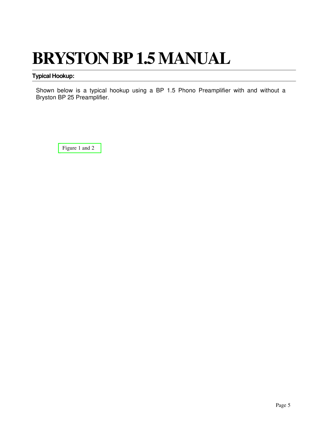 Bryston owner manual Typical Hookup, BRYSTON BP 1.5 MANUAL, and, Page 