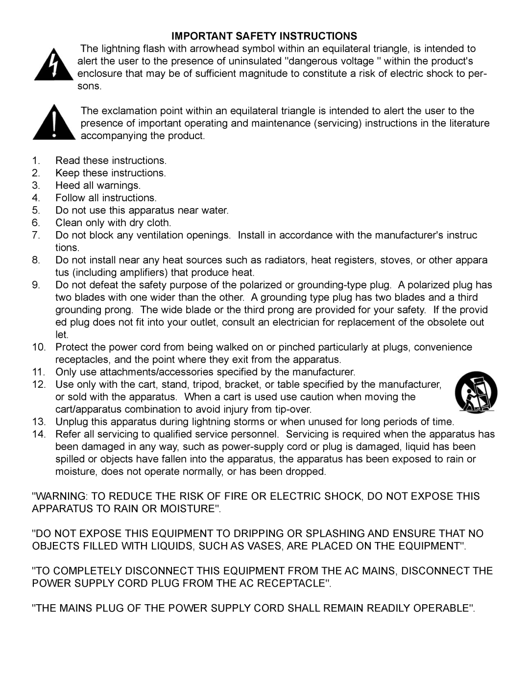 Bryston BP25, BP20 owner manual Important Safety Instructions 
