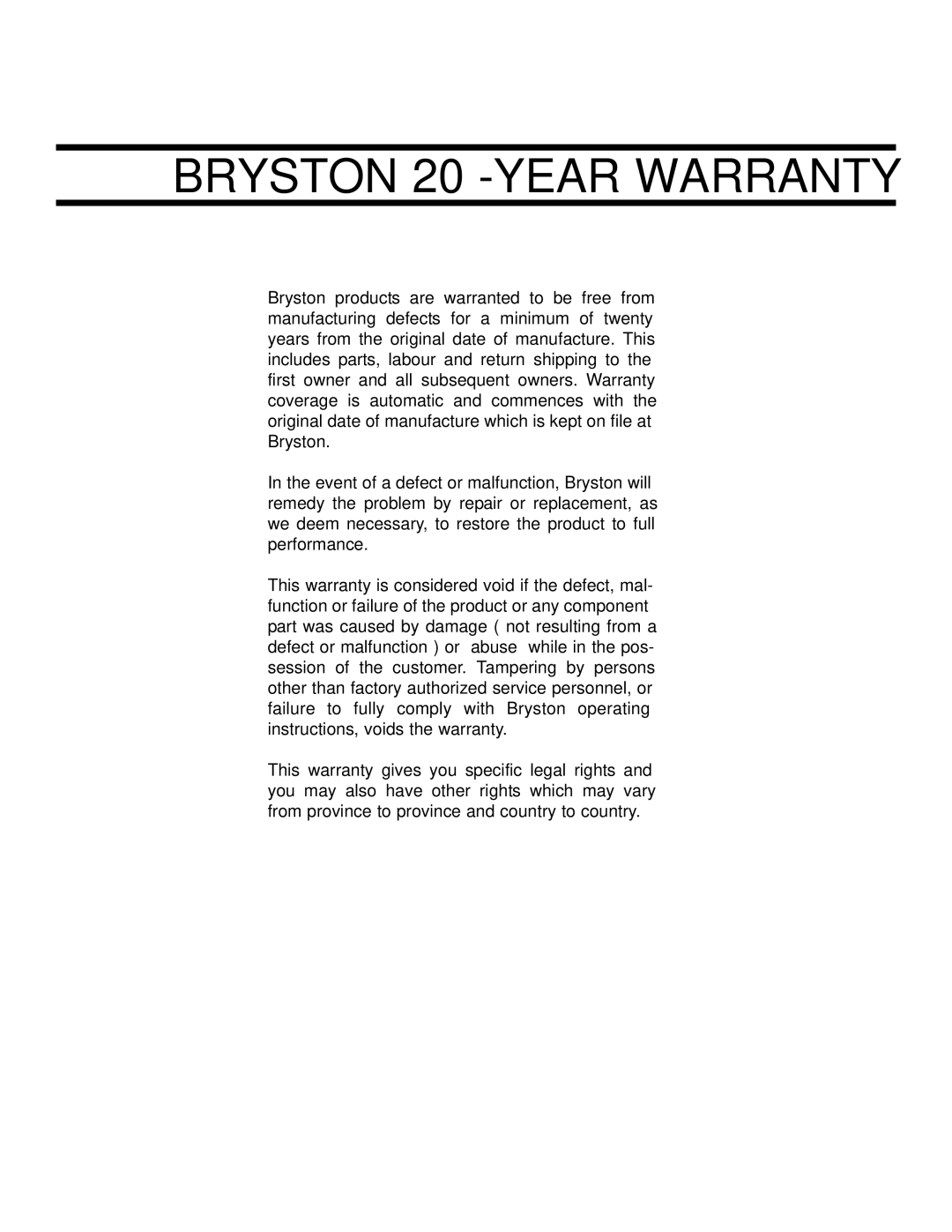 Bryston BP25, BP20 owner manual Check OUR WEB Site AT www@bryston.ca, Mail Bryston Directly info@bryston.ca, Phone, Fax 