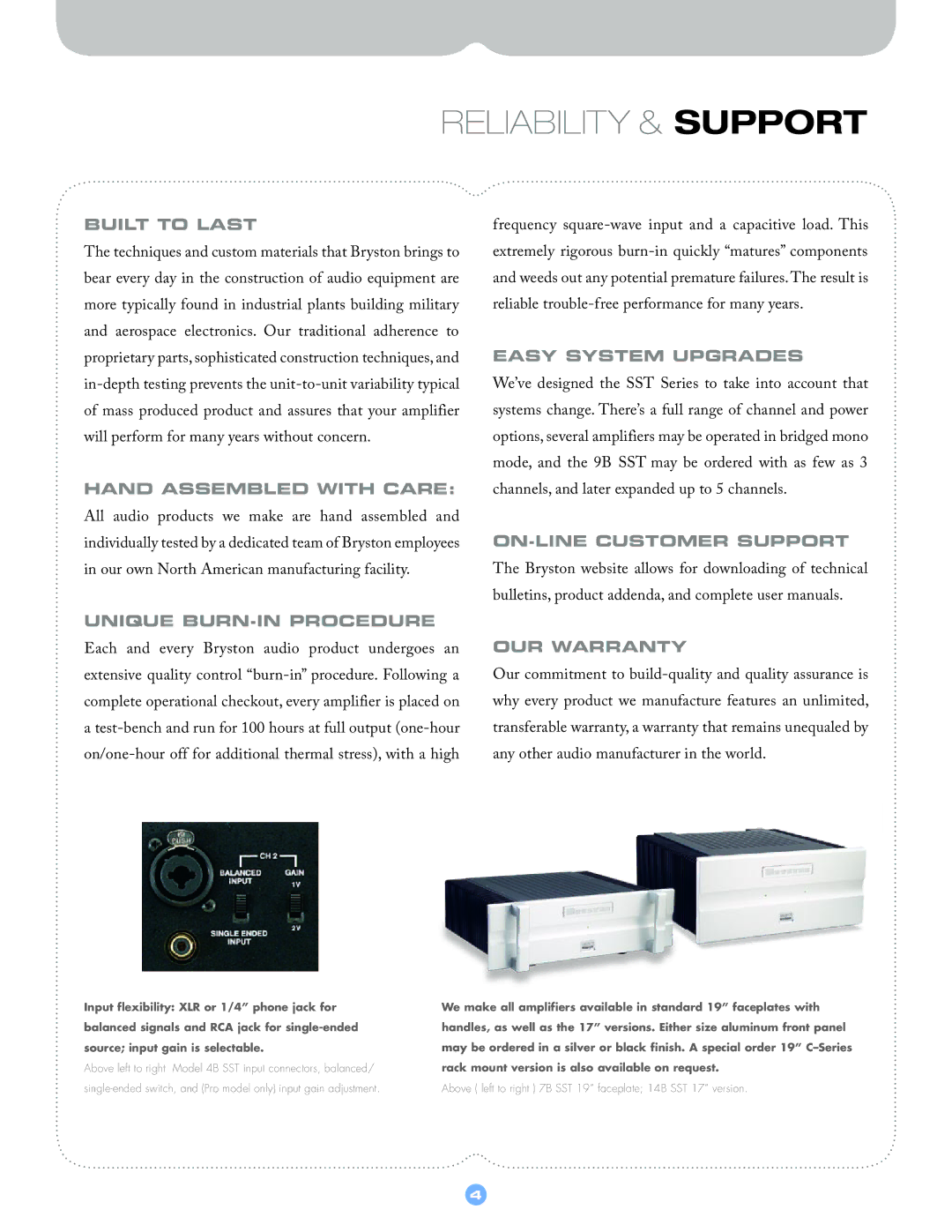 Bryston CSERIES manual Reliability & Support 