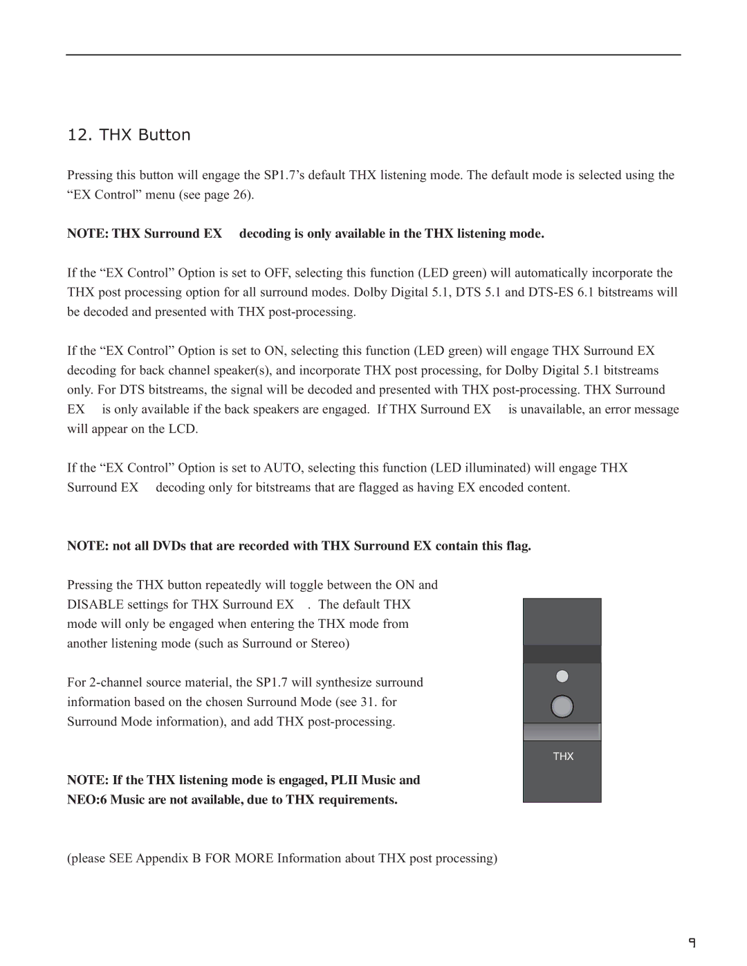 Bryston SP1.7 Series manual THX Button 