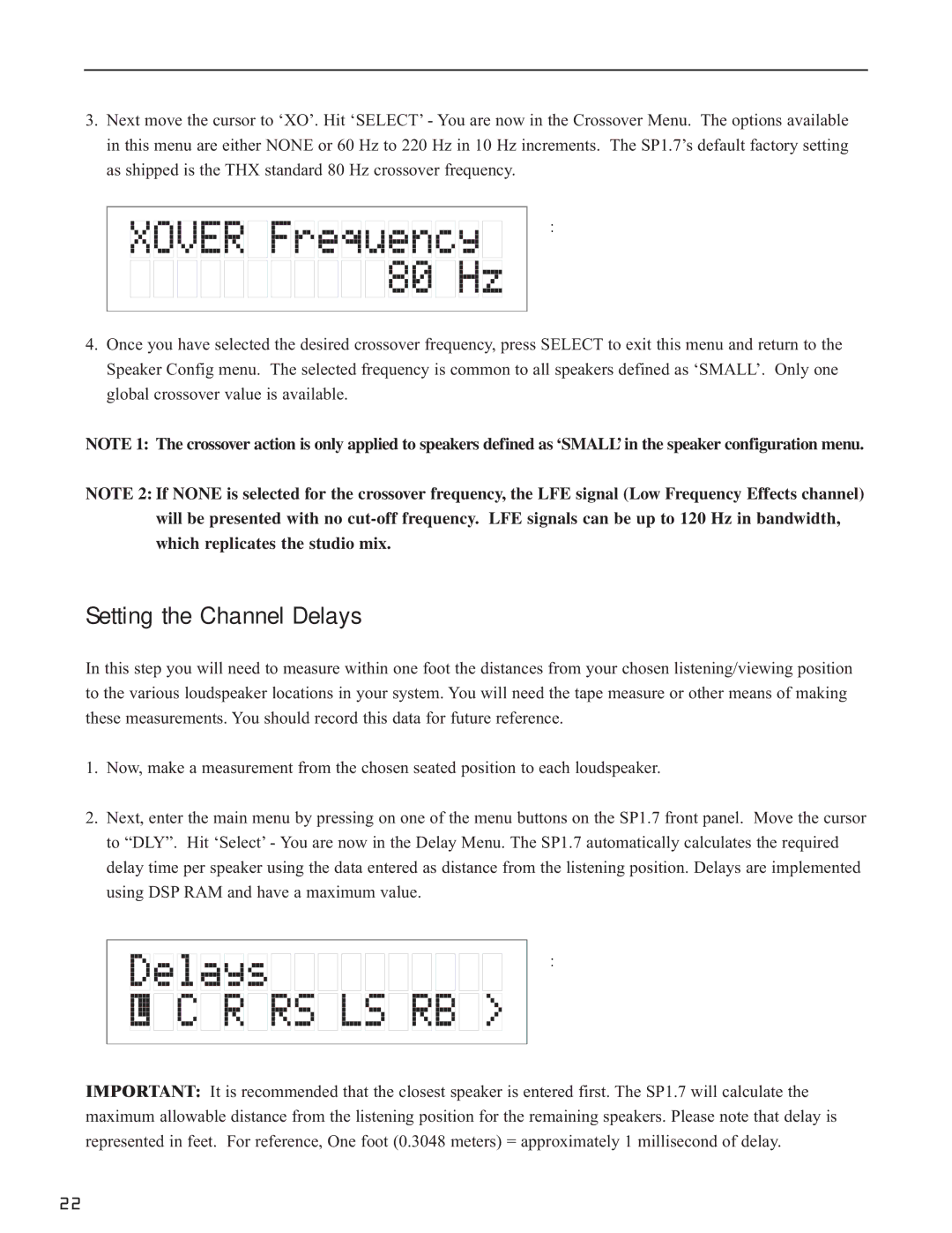 Bryston SP1.7 Series manual Setting the Channel Delays, Change the Crossover Frequency 