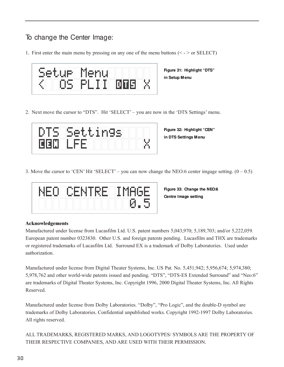 Bryston SP1.7 Series manual To change the Center Image, Acknowledgements 