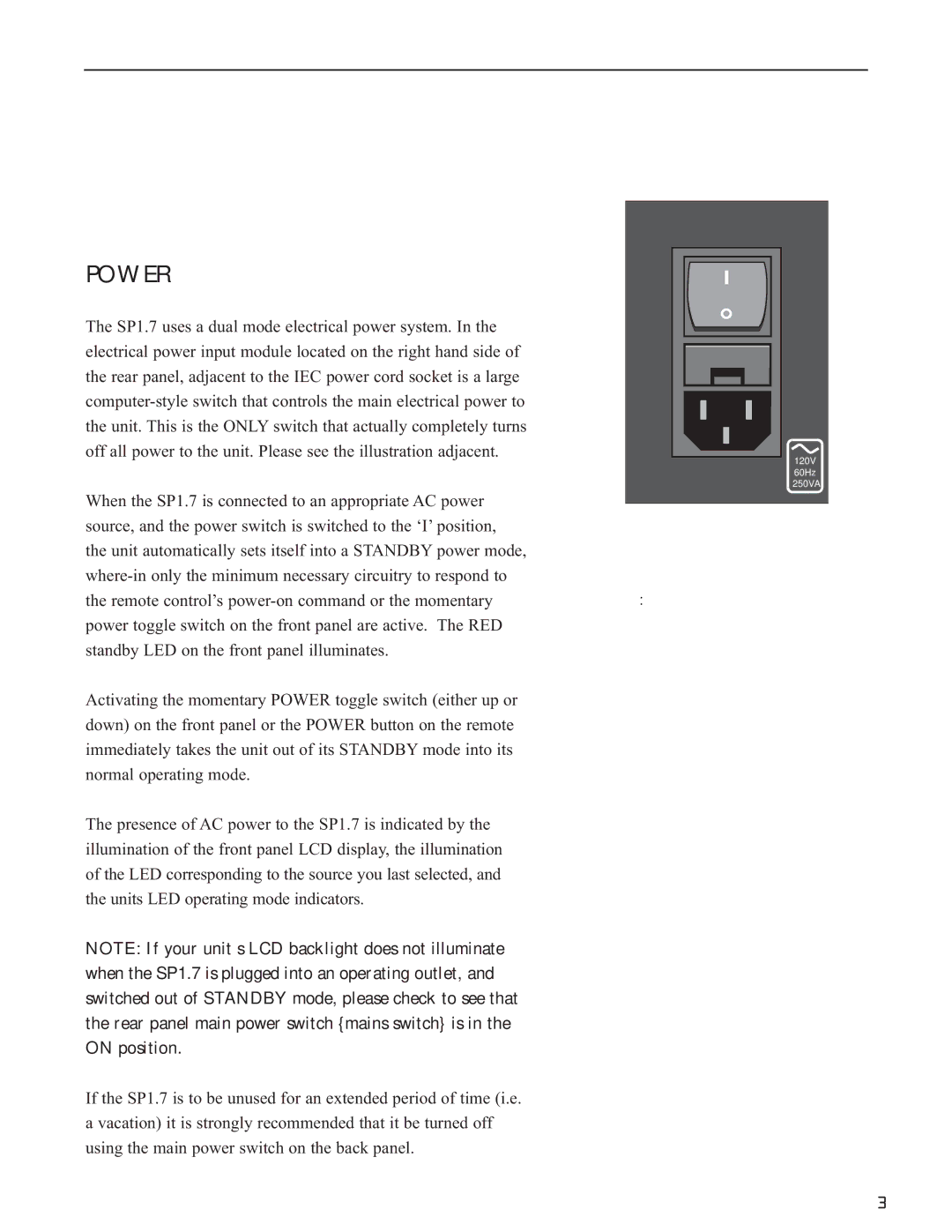 Bryston SP1.7 Series manual Power Input Mode 