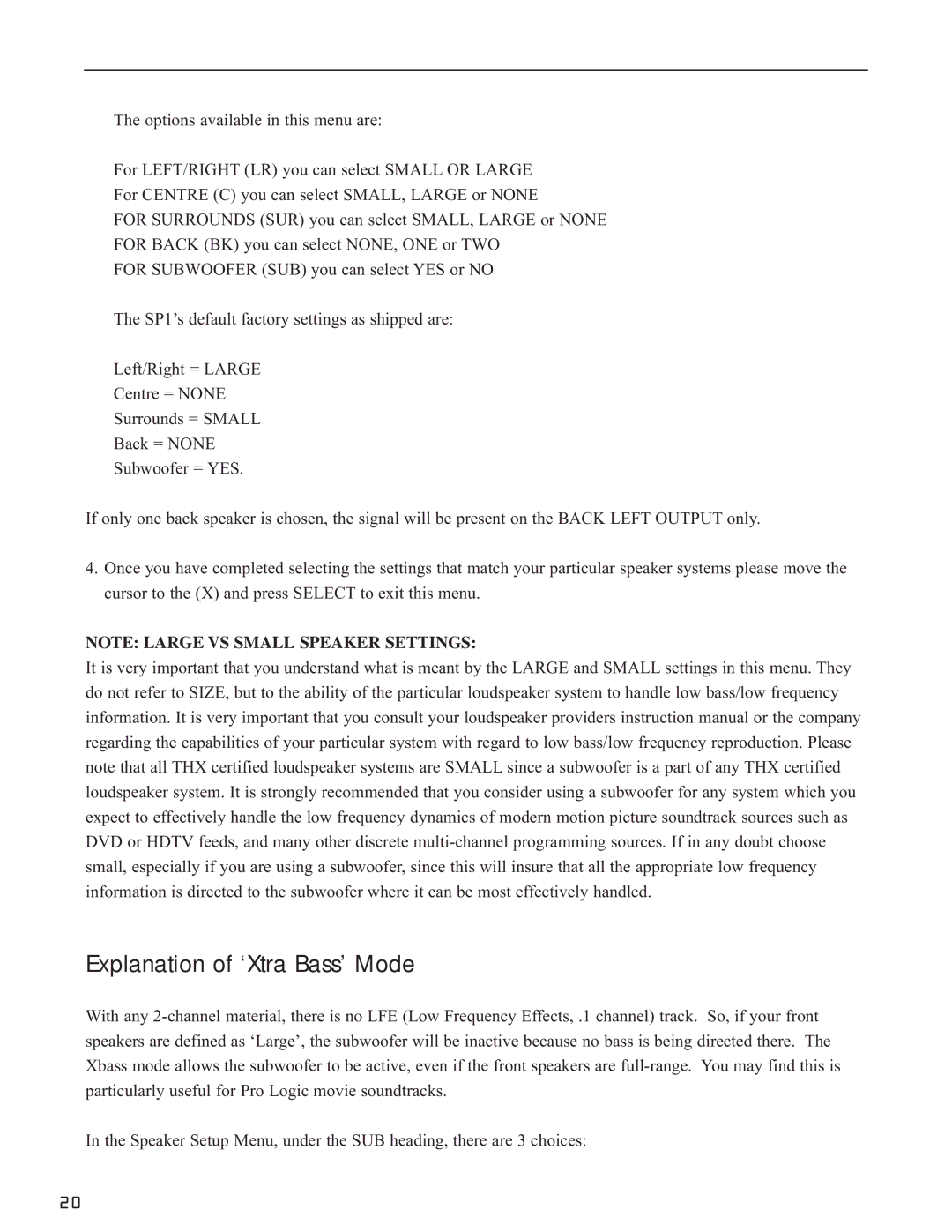 Bryston SP1.7 manual Explanation of ‘Xtra Bass’ Mode 