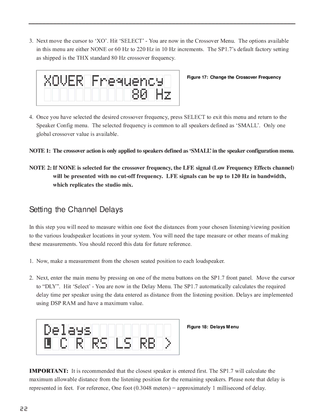 Bryston SP1.7 manual Setting the Channel Delays, Change the Crossover Frequency 