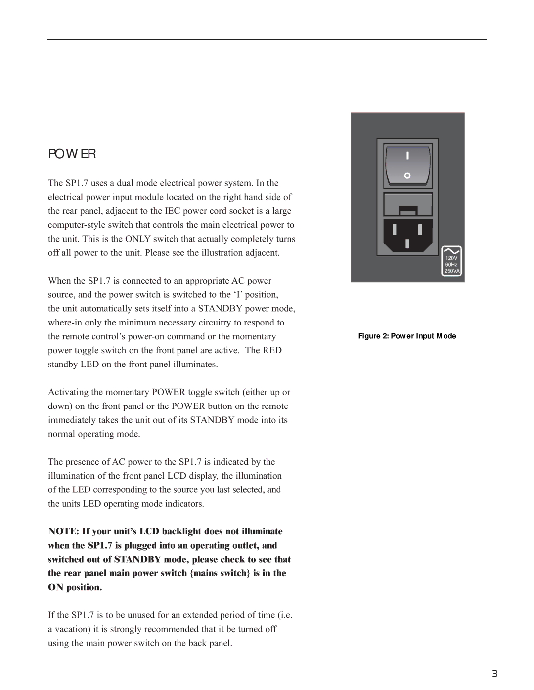 Bryston SP1.7 manual Power Input Mode 