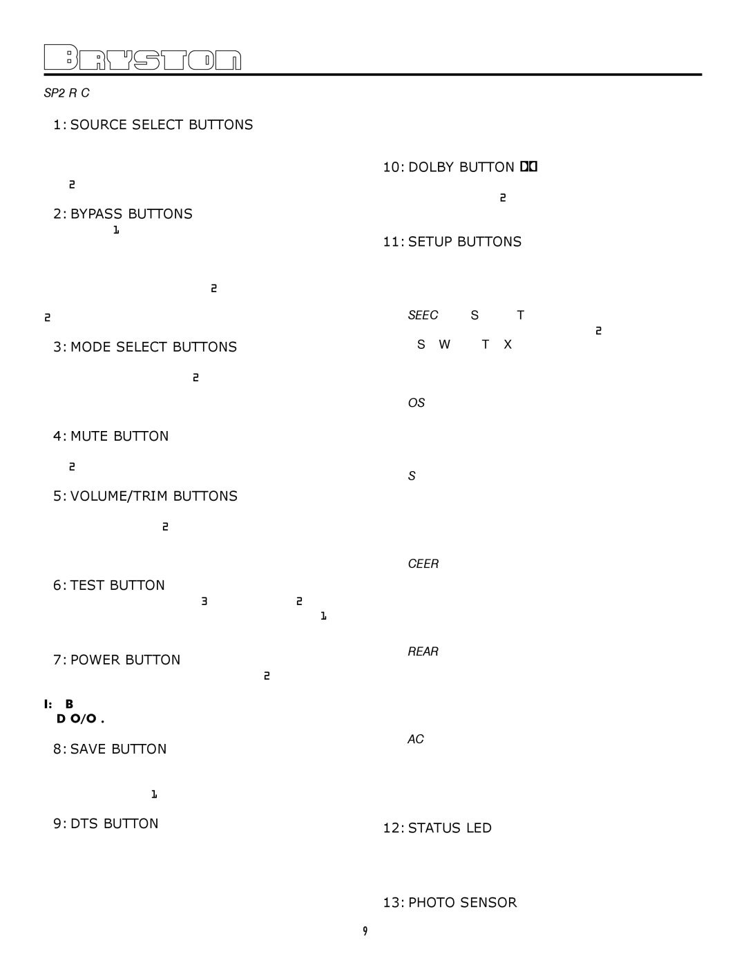 Bryston SP2 PREAMP owner manual Source Select Buttons 