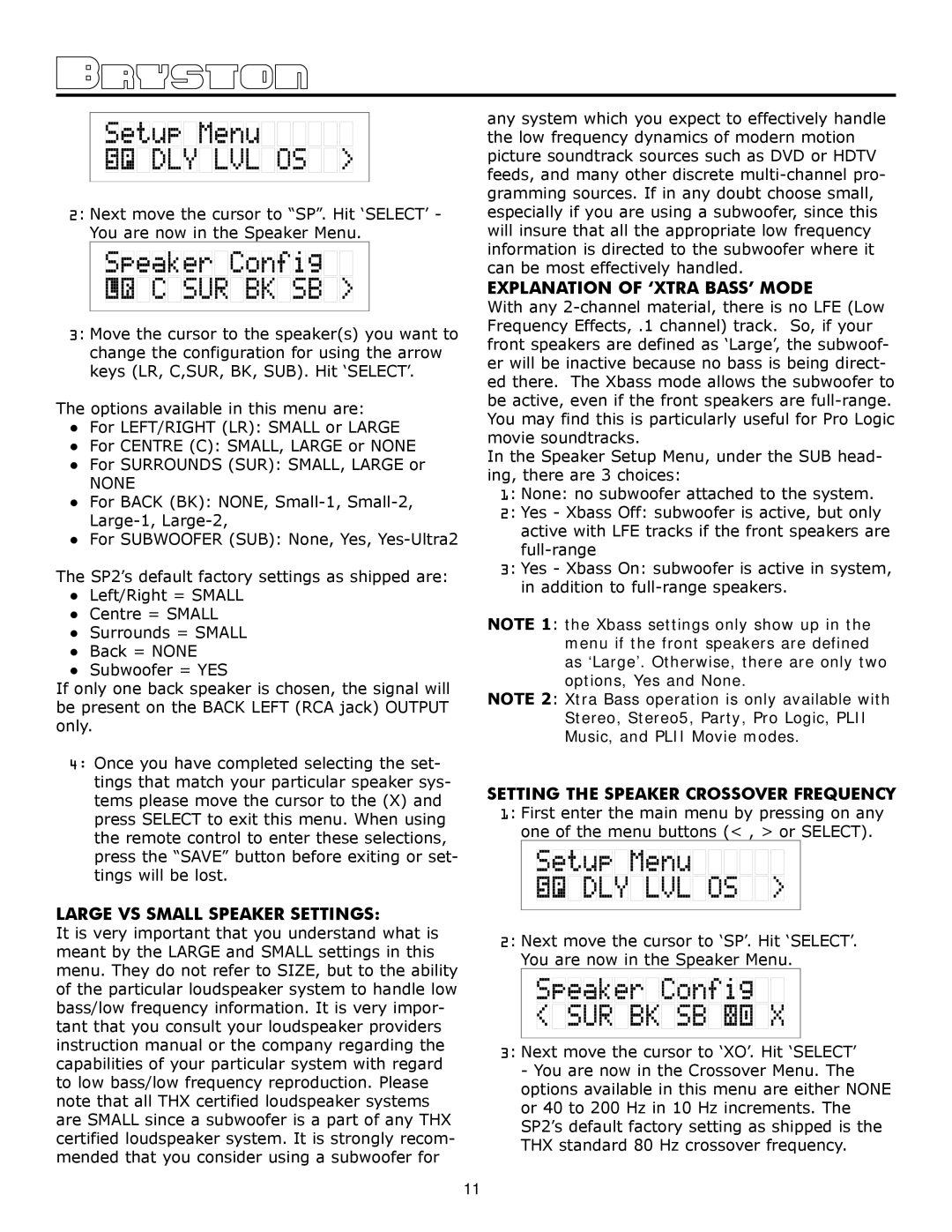 Bryston SP2 PREAMP owner manual Explanation of ‘Xtra Bass’ Mode, Setting the Speaker Crossover Frequency 