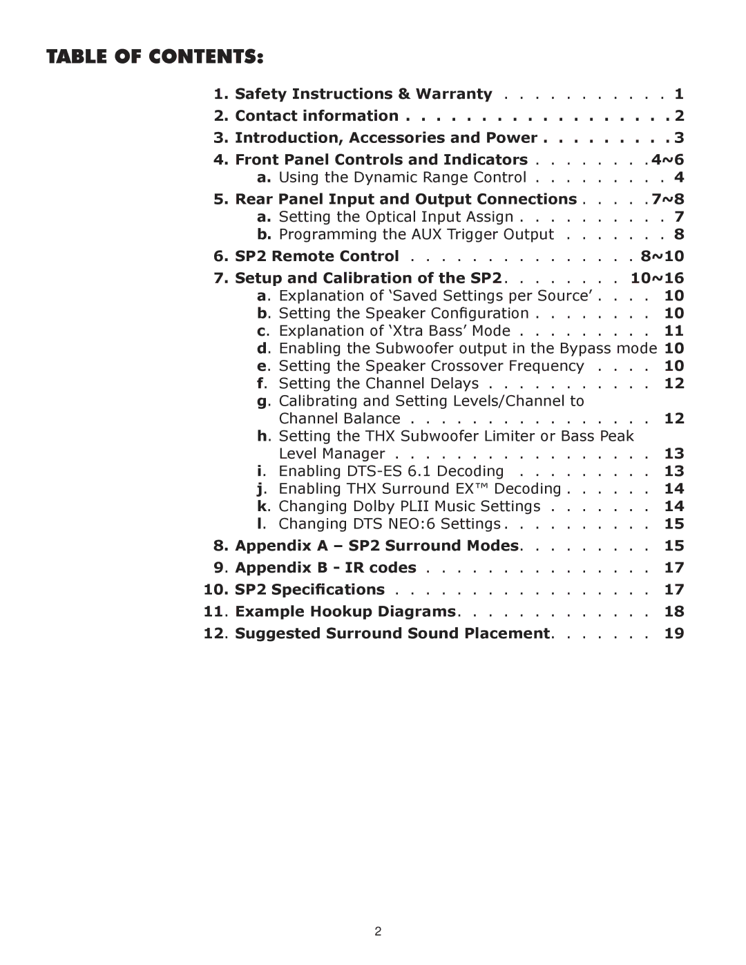 Bryston SP2 PREAMP owner manual Table of Contents 