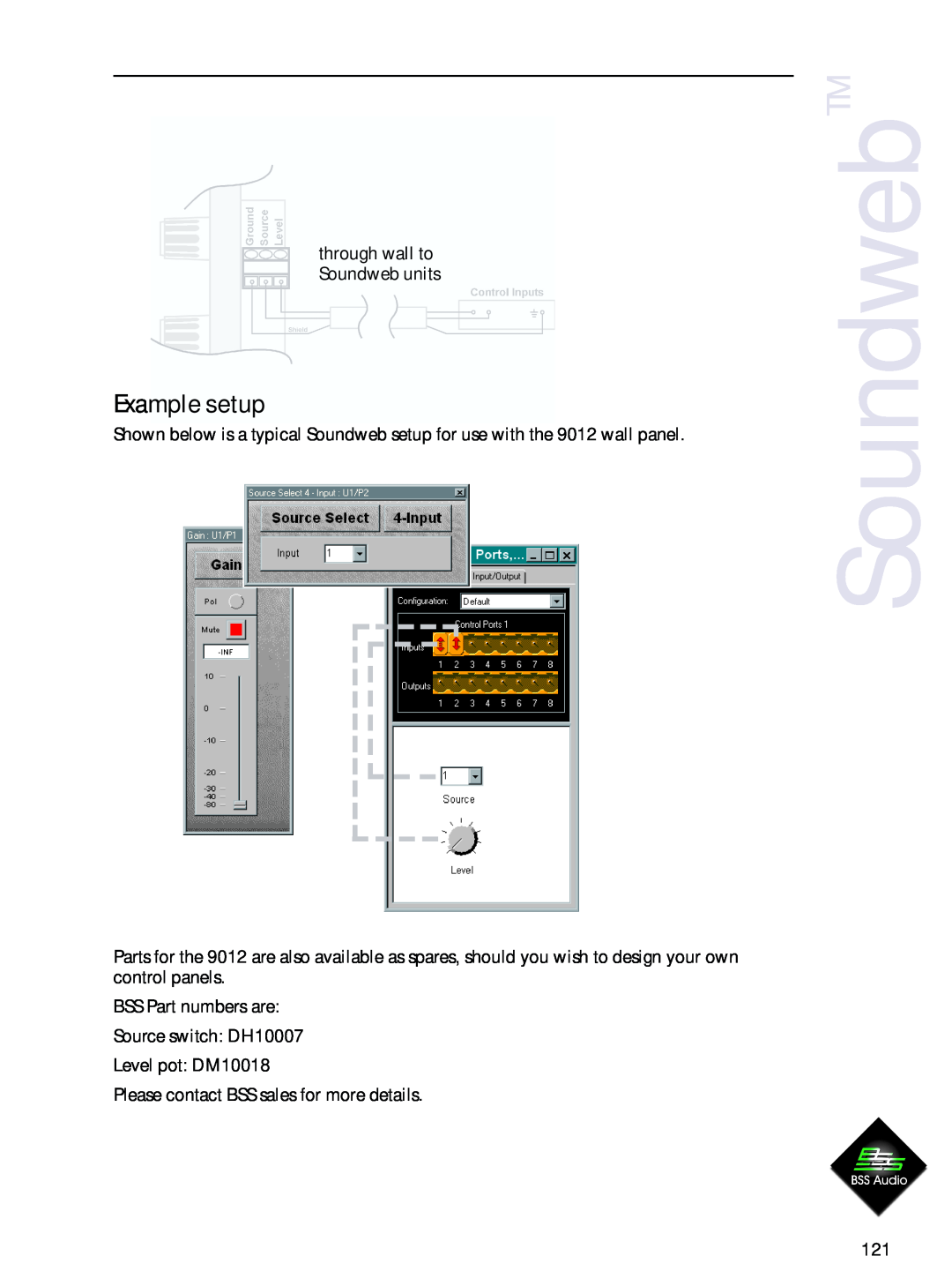 BSS Audio 9012 manual Example setup, SoundwebTM, through wall to Soundweb units, Please contact BSS sales for more details 