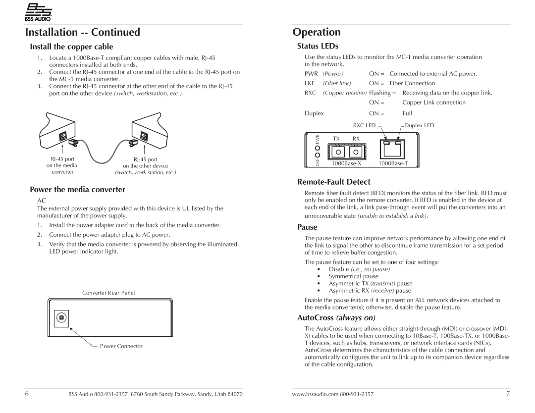 BSS Audio MC-1 manual Operation 