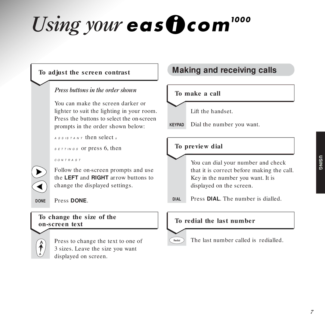 BT 1000 manual Using your, Making and receiving calls 