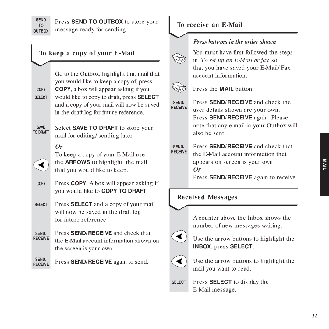 BT 1000 manual To keep a copy of your E-Mail, To receive an E-Mail, Received Messages 