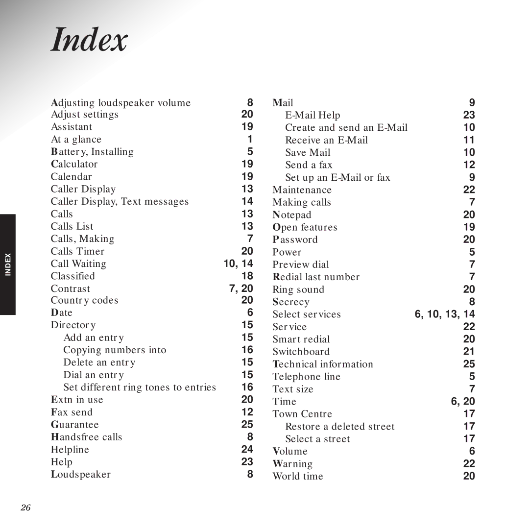 BT 1000 manual Index, 10, 13 