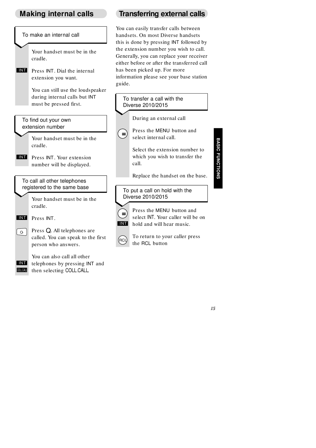 BT 2-Line, 1010, 2010, ISDN, 2015, 1015 manual Making internal calls 