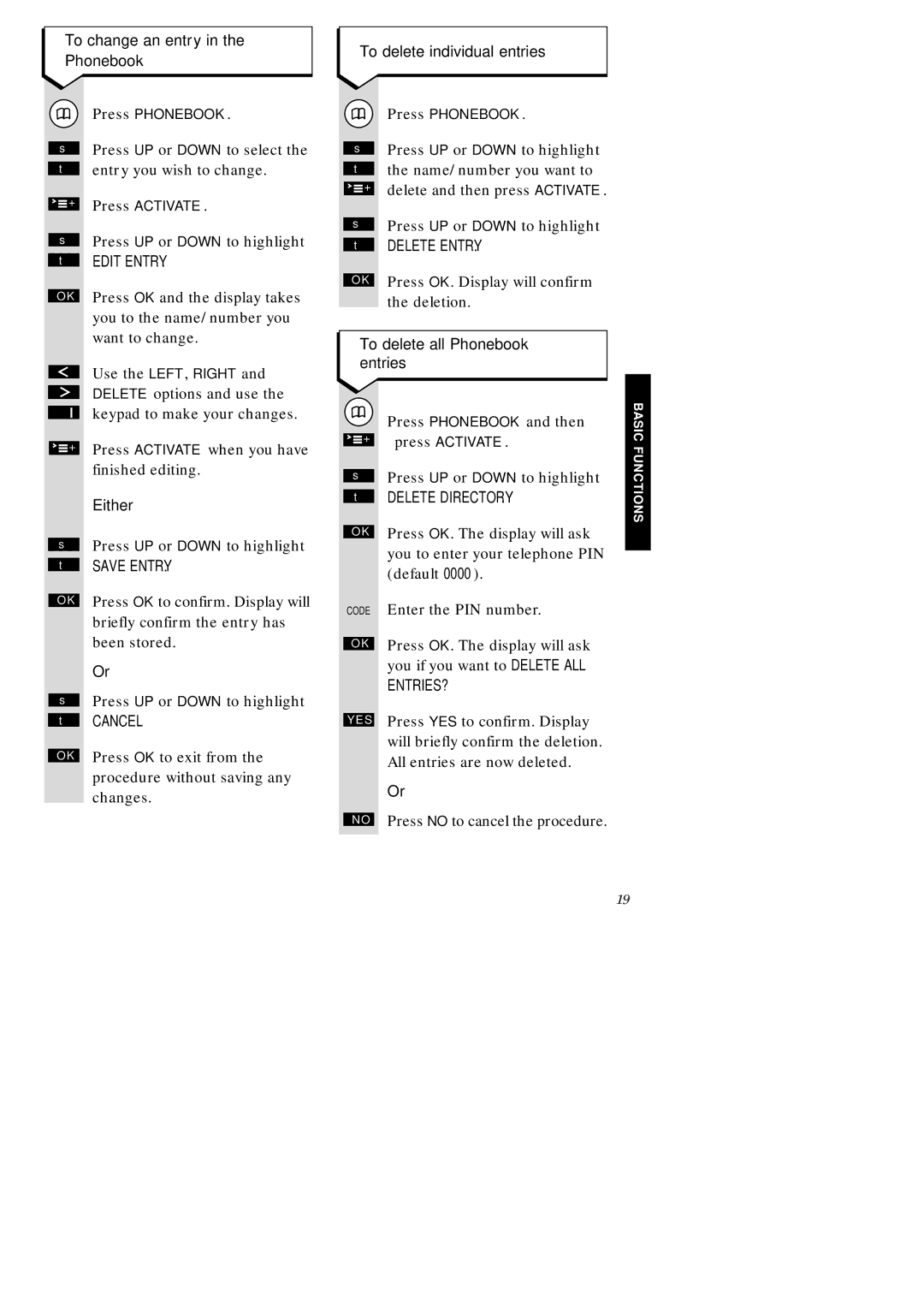 BT 2015, 1010, 2010, ISDN, 1015 To change an entry Phonebook, To delete individual entries, To delete all Phonebook entries 