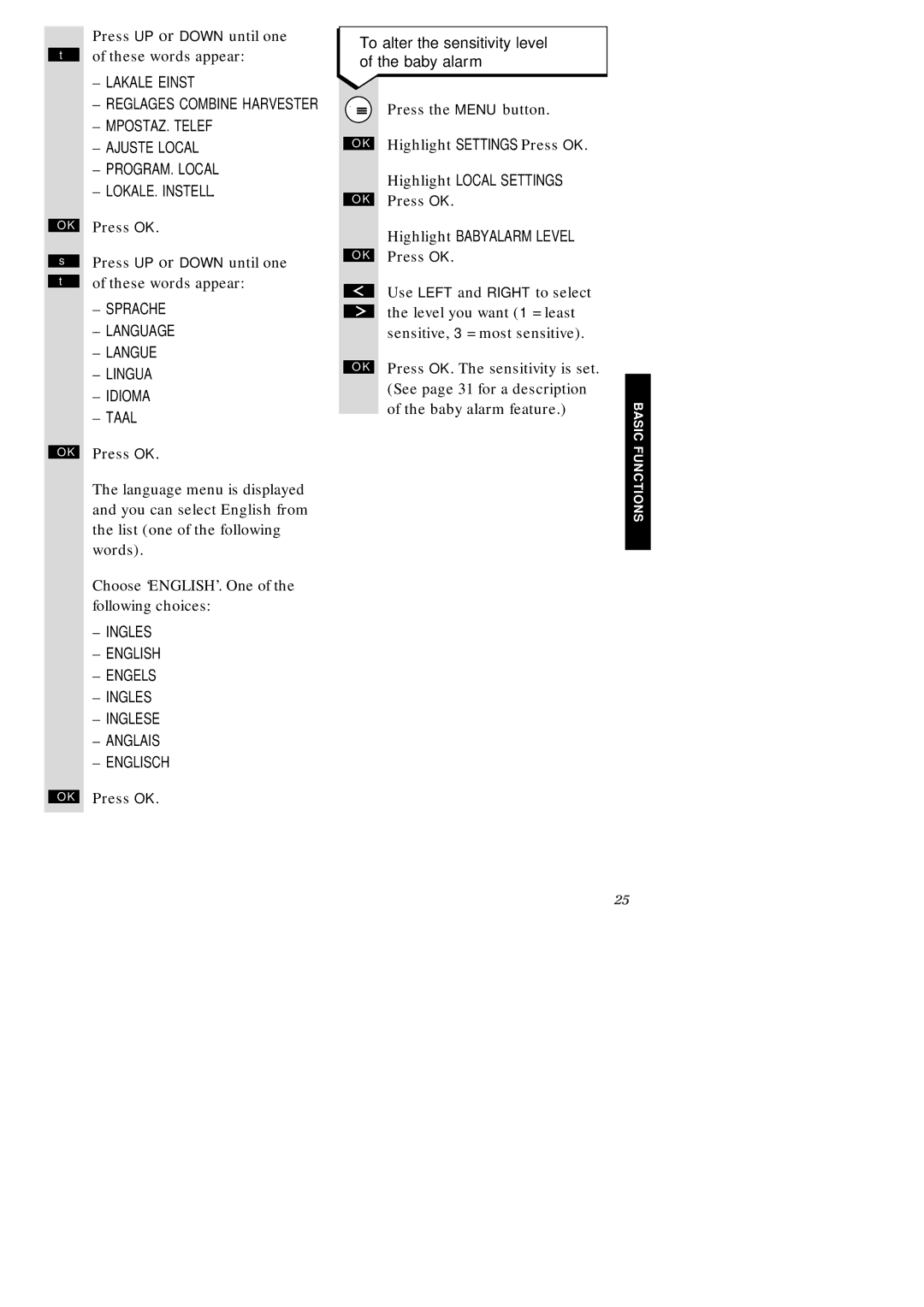 BT 2015, 1010, 2010, ISDN, 1015 Sprache Language Langue Lingua Idioma Taal, Ingles English Engels Inglese Anglais Englisch 