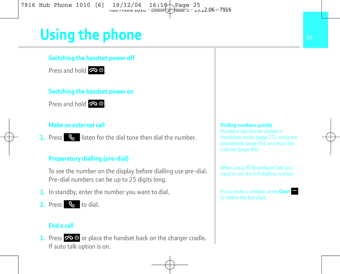 BT 1010 manual Using the phone 