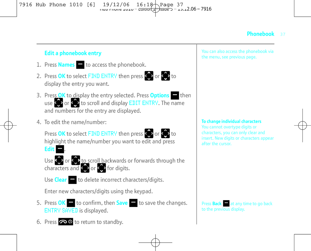 BT 1010 manual Edit a phonebook entry 