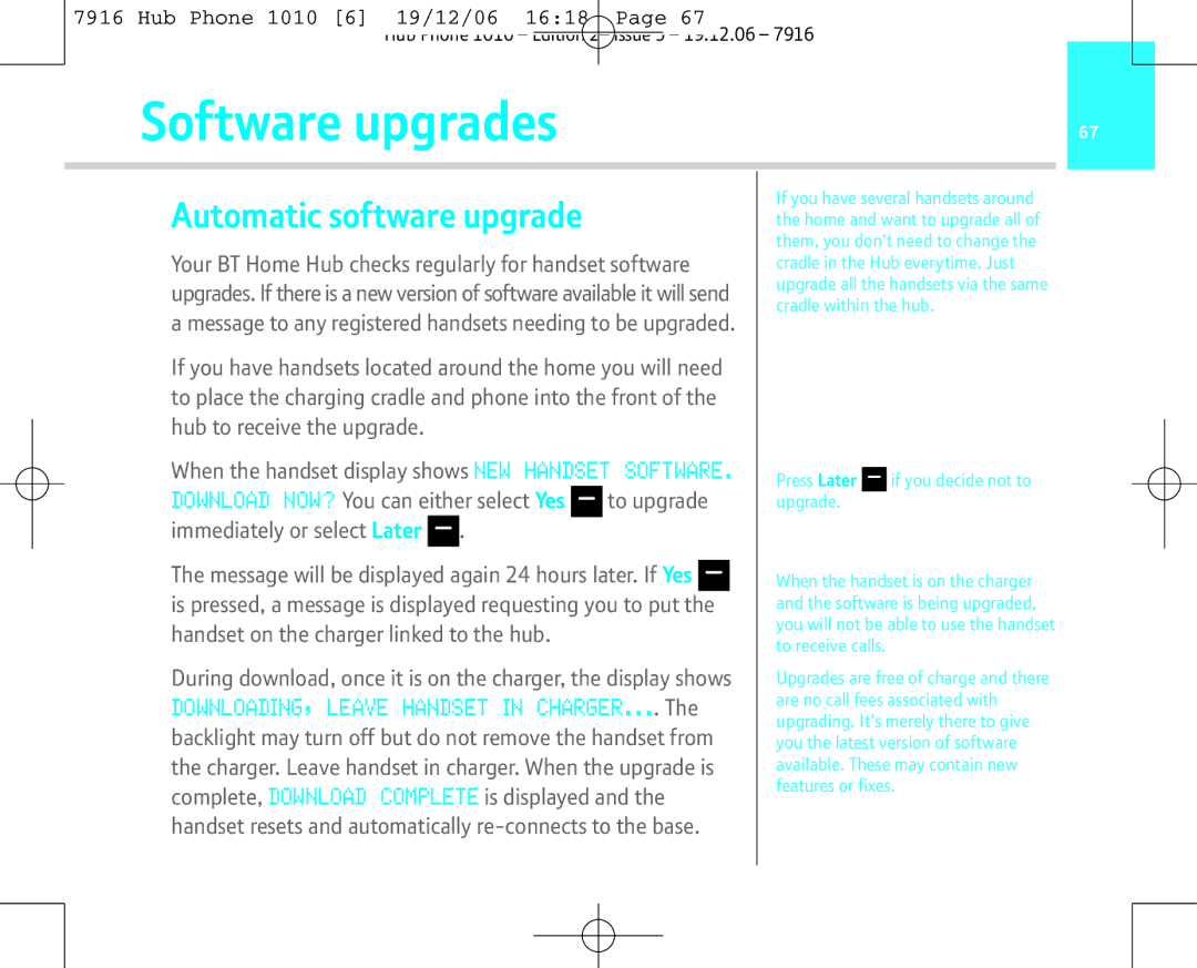 BT 1010 manual Software upgrades, Automatic software upgrade 