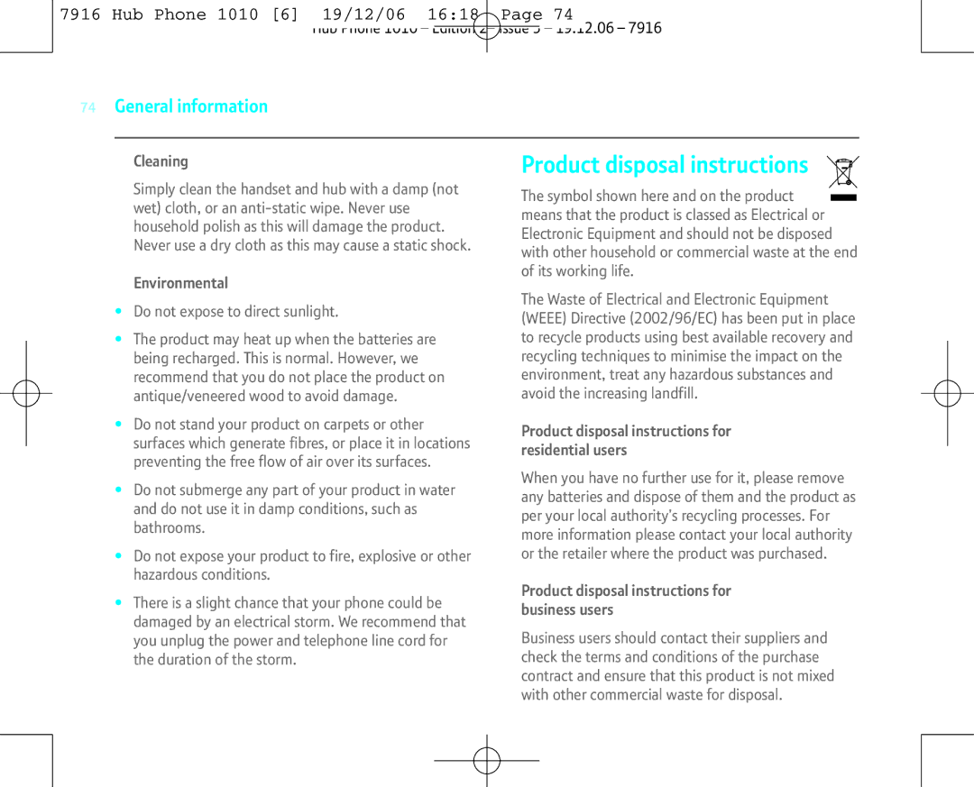 BT 1010 manual Product disposal instructions 