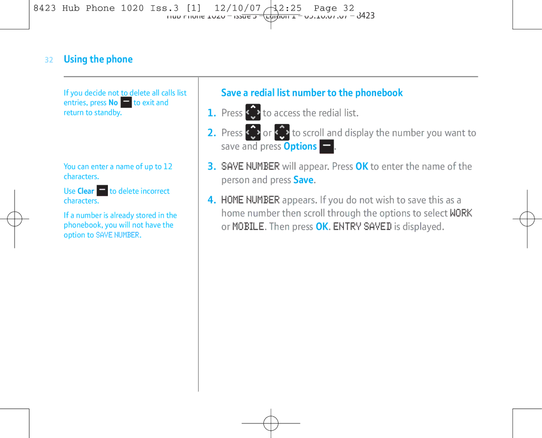 BT 1020 manual Person and press Save 