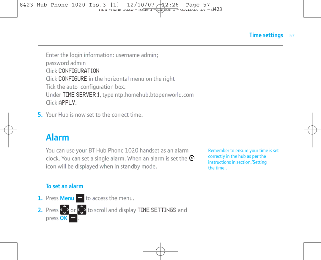 BT 1020 manual Alarm, To set an alarm 