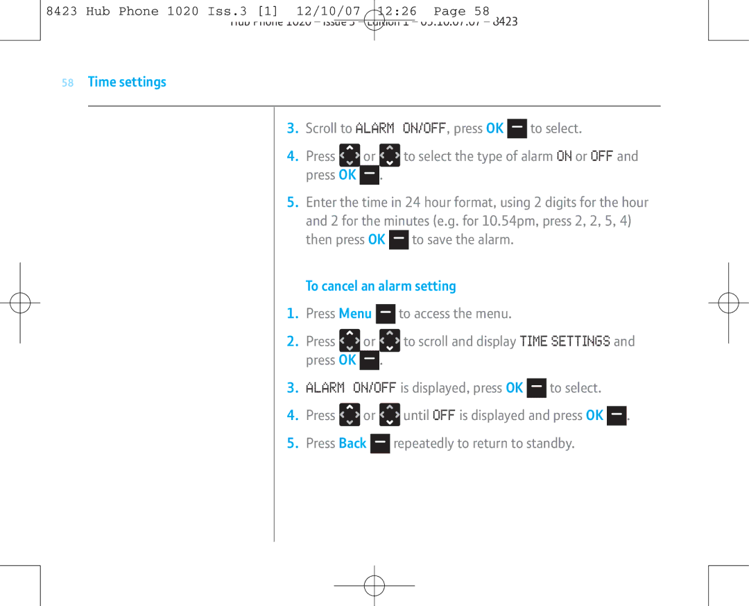 BT 1020 manual To cancel an alarm setting 