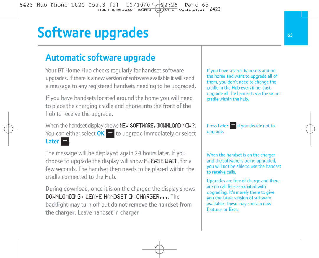 BT 1020 manual Software upgrades, Automatic software upgrade 