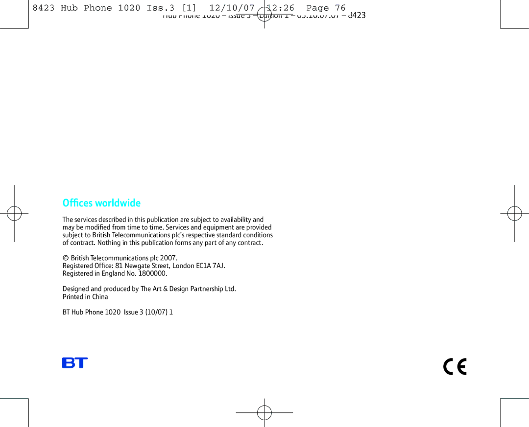 BT 1020 manual Ofﬁces worldwide 