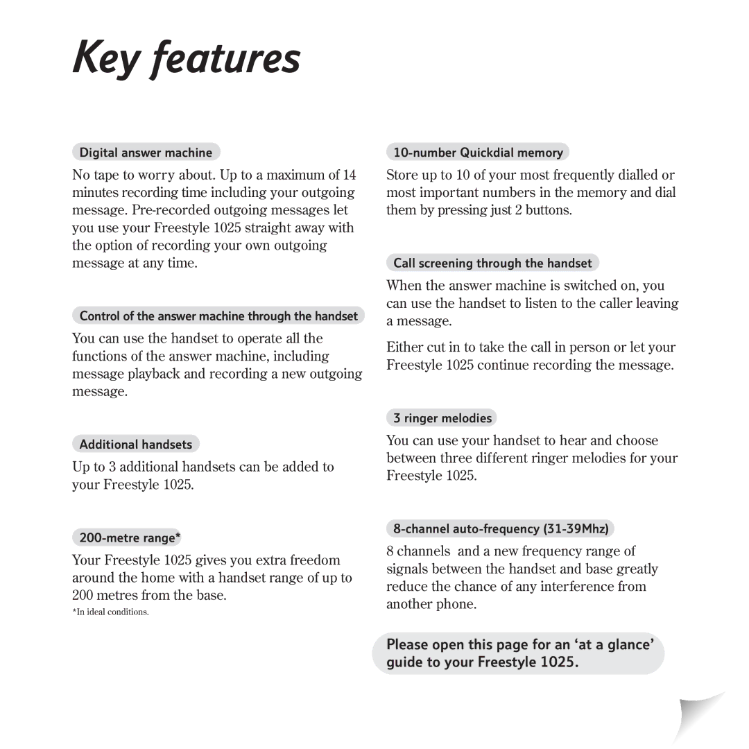 BT 1025 manual Key features 