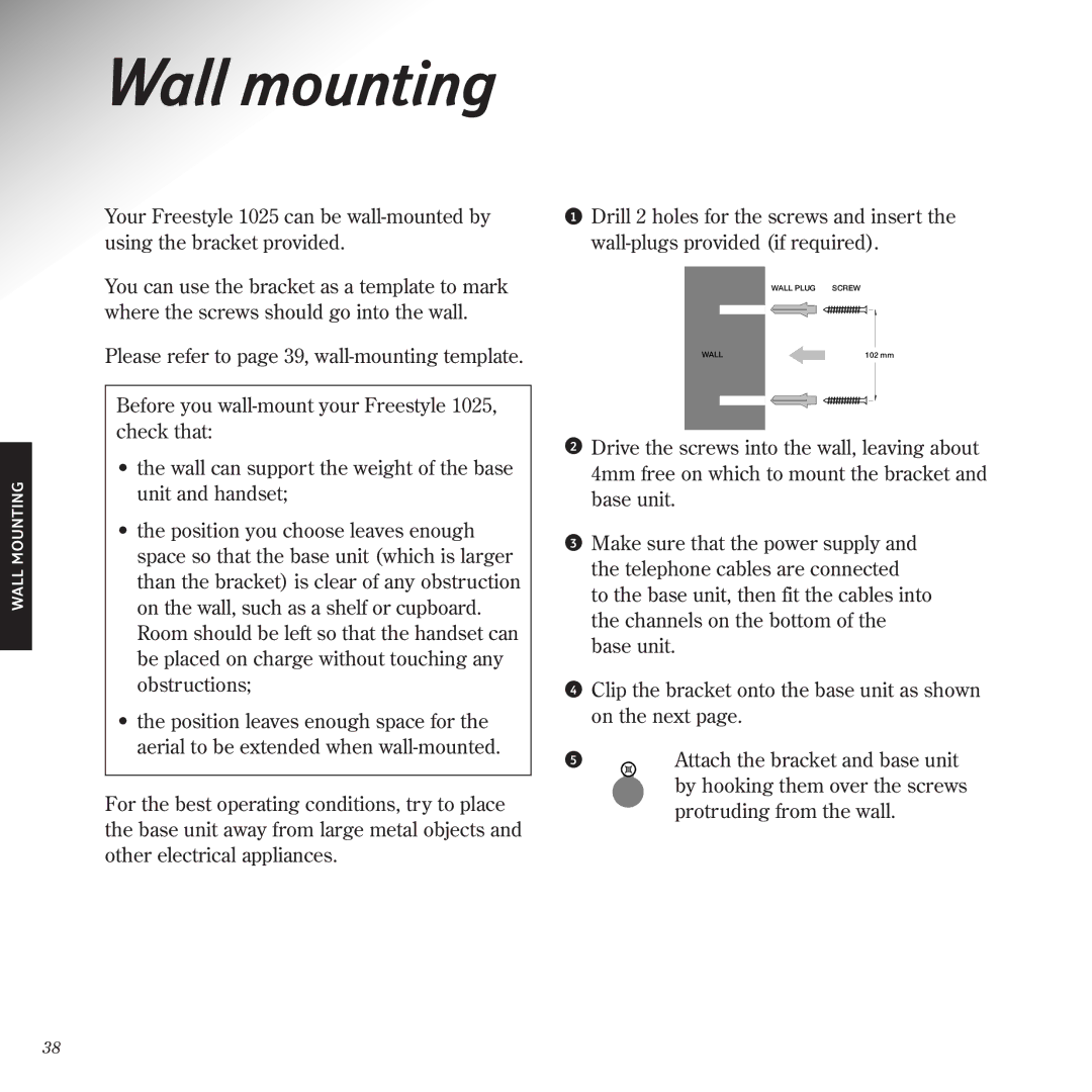 BT 1025 manual Wall mounting 