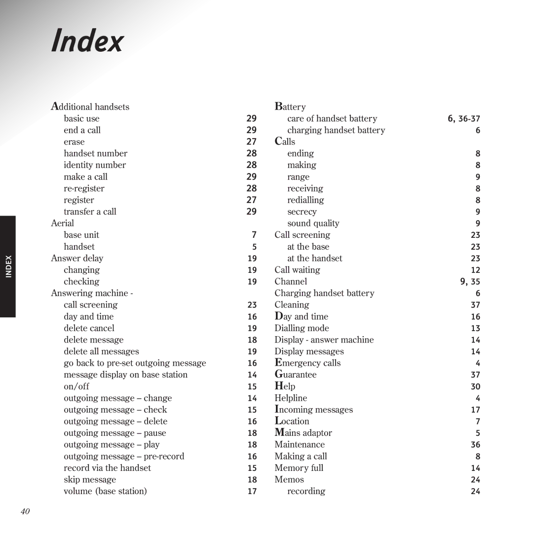 BT 1025 manual Index 