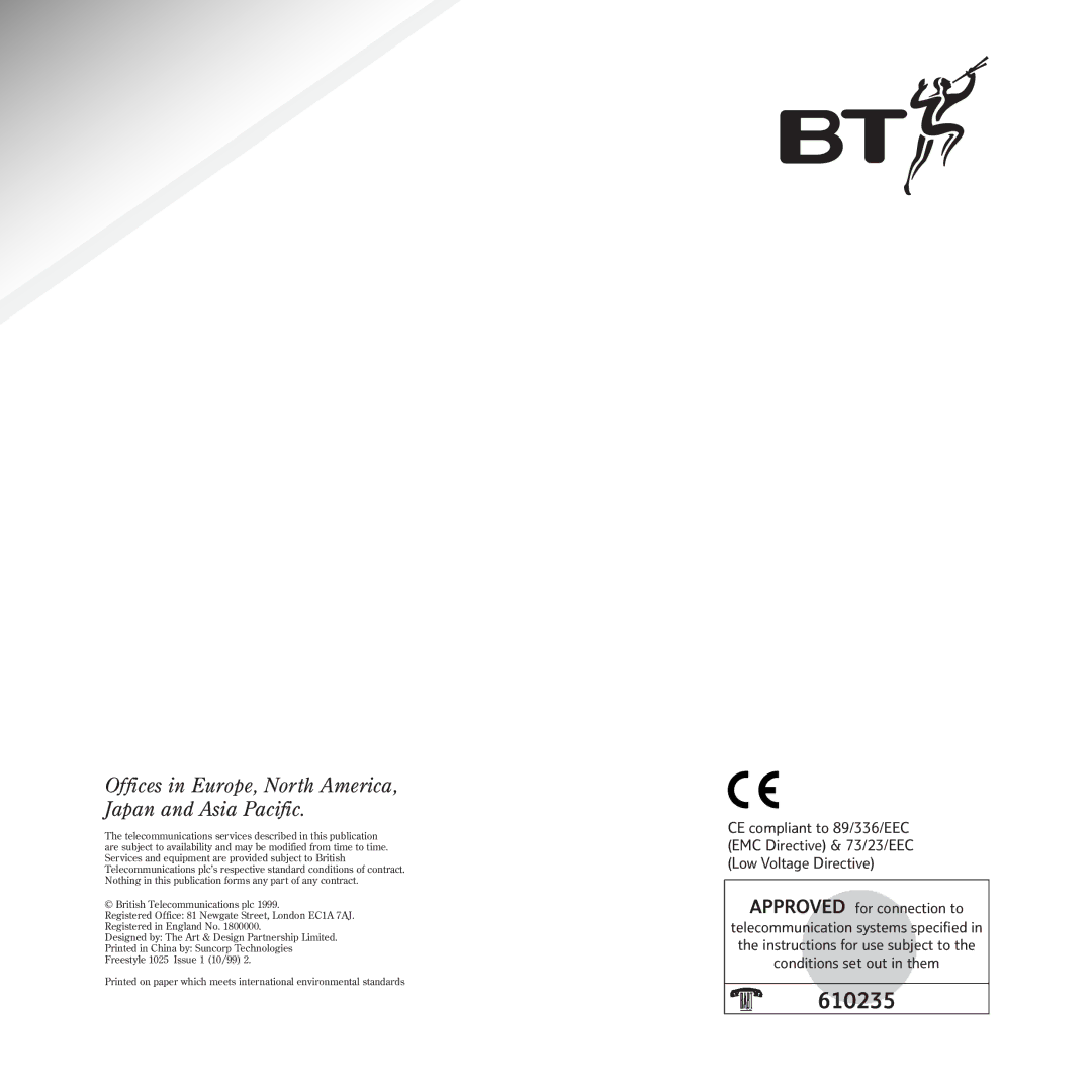 BT 1025 manual 610235, Offices in Europe, North America, Japan and Asia Pacific 