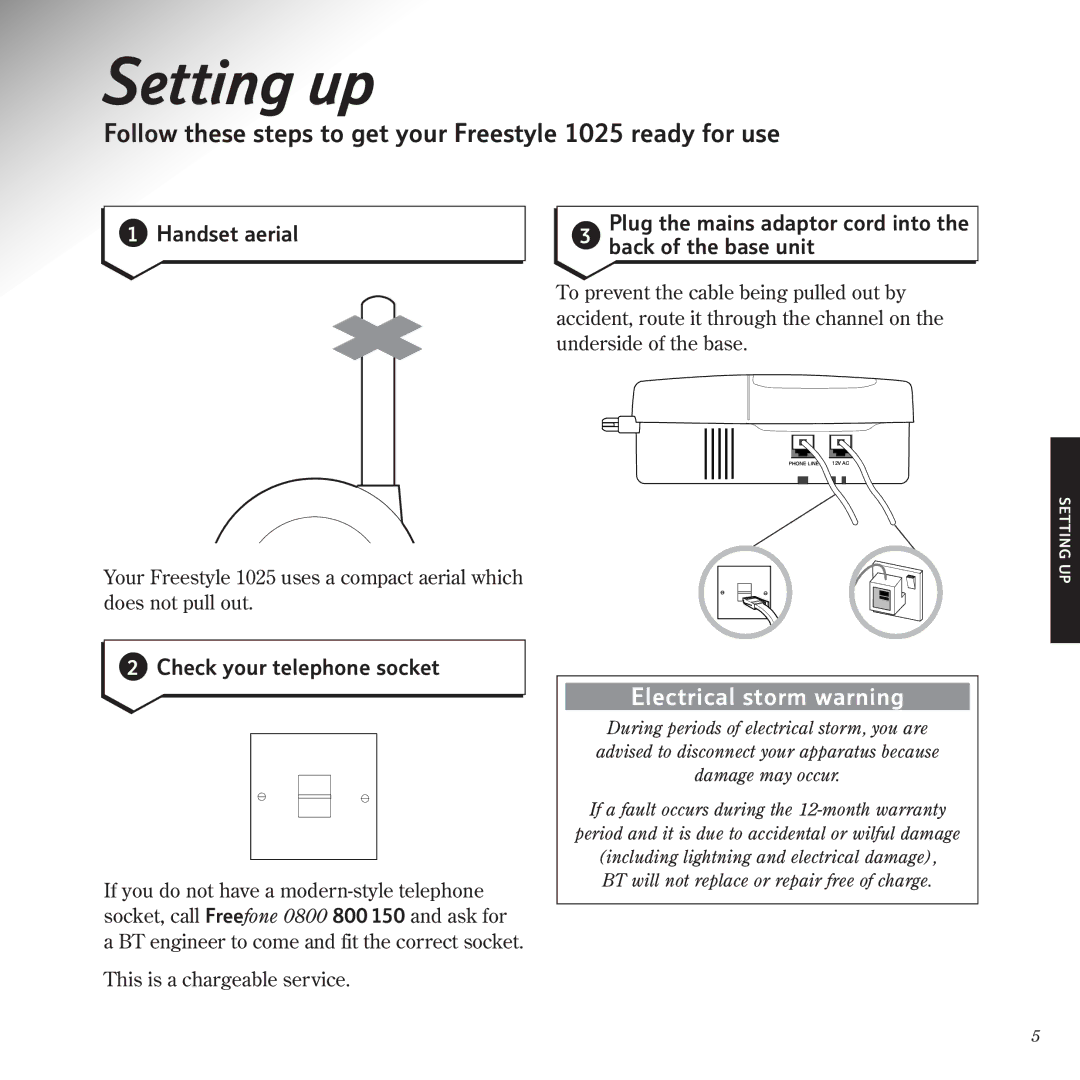 BT 1025 manual Setting up, Check your telephone socket 