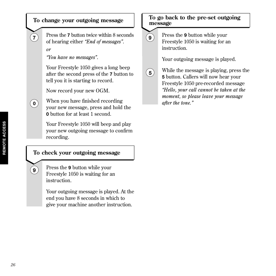 BT 1050 manual To change your outgoing message 