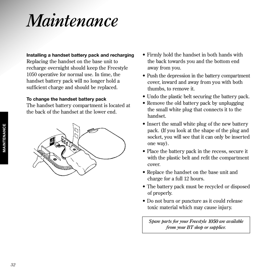 BT 1050 manual Maintenance 