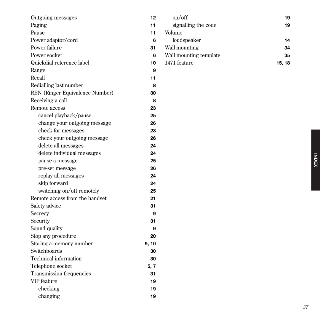 BT 1050 manual Index 